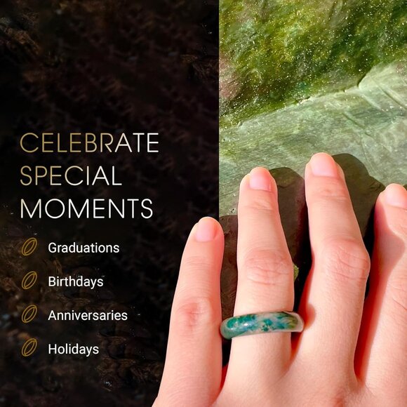 Elegant Moss Agate Stackable Ring for Men and Women - Eco-Friendly Gemstone - Picture 7 of 9